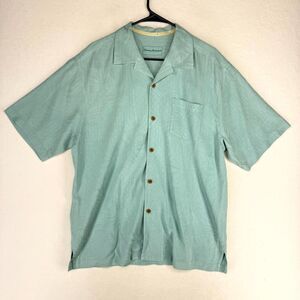 Tommy Bahama Mens 100% Silk ‎ Blue Palm Tree Short Sleeve Button Shirt Size M